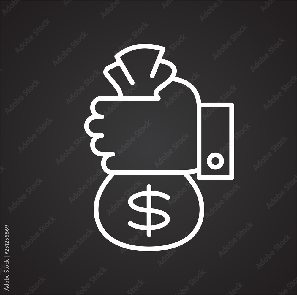 Cash bag line icon on black background for graphic and web design, Modern simple vector sign. Internet concept. Trendy symbol for website design web button or mobile app Cash bag line icon on black background for graphic and web design, Modern simple vector sign. Internet concept. Trendy symbol for website design web button or mobile app