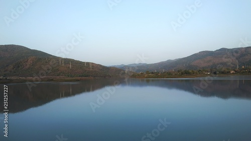 Reflection of mountains and Gradients of the evening sky