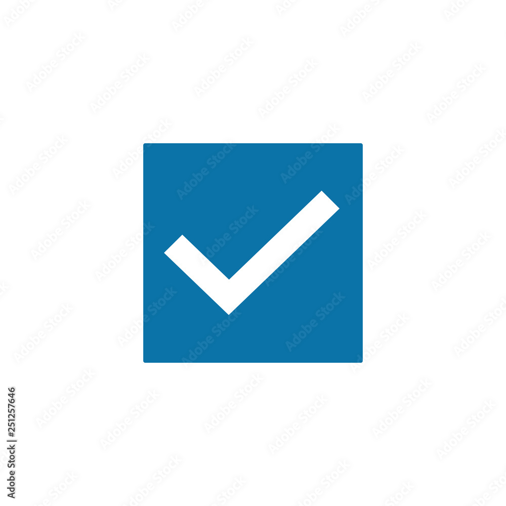 White check mark icon in a blue box. Tick symbol. Vector illustration isolated on white White check mark icon in a blue box. Tick symbol. Vector illustration isolated on white