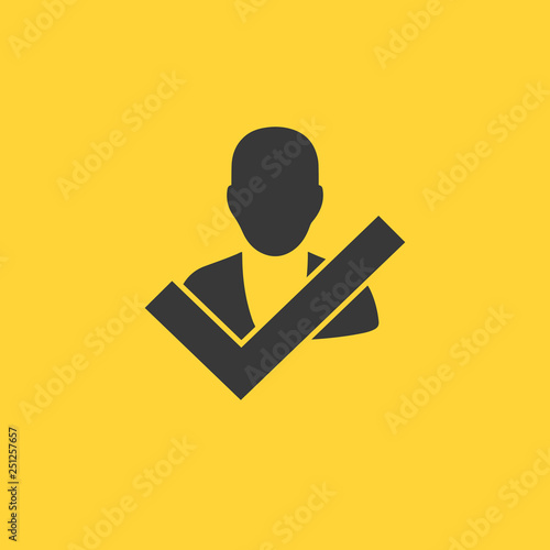 User profile sign web icon with check mark glyph. User authorized vector illustration design element.