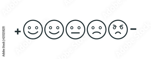 Rating feedback scale isolated line emoticon concept. Emotion rating feedback opinion positive or negative