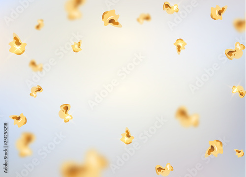 Popcorn poster cinema movie background. Flying pop corn isolated food snack