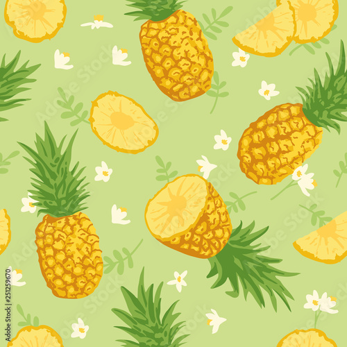 Vector summer pattern with pineapples. Seamless texture design.