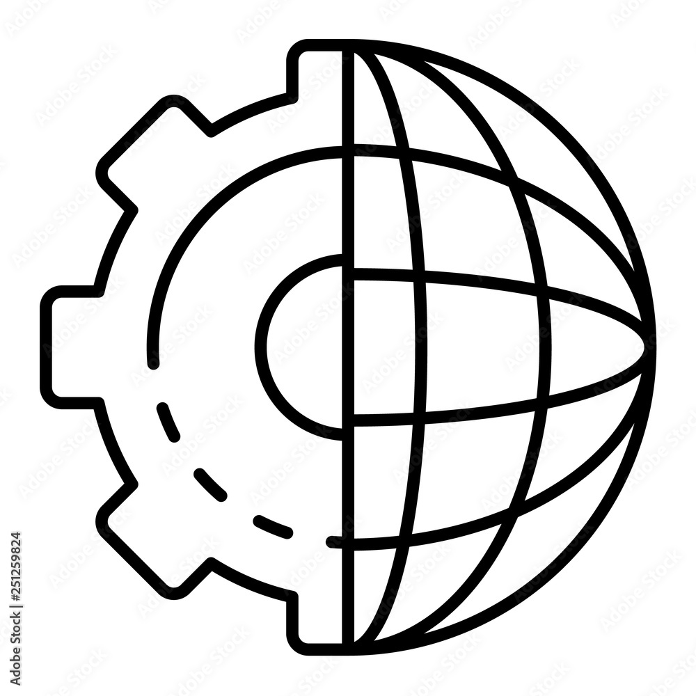 Global cog wheel icon. Outline global cog wheel vector icon for web design isolated on white background Global cog wheel icon. Outline global cog wheel vector icon for web design isolated on white background