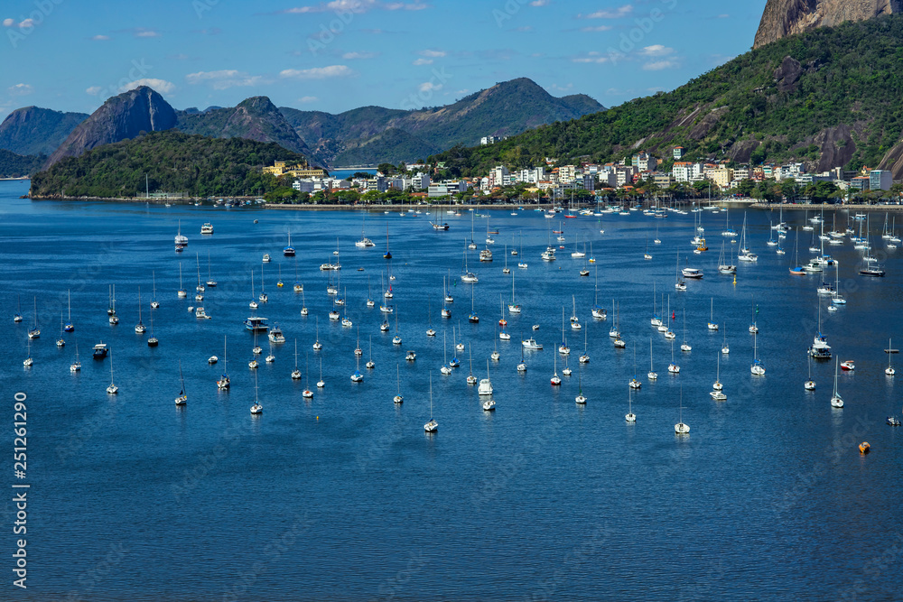 Panoramic view of boats and yachts in the marina. Rio de Janeiro city, Brazil South America. 