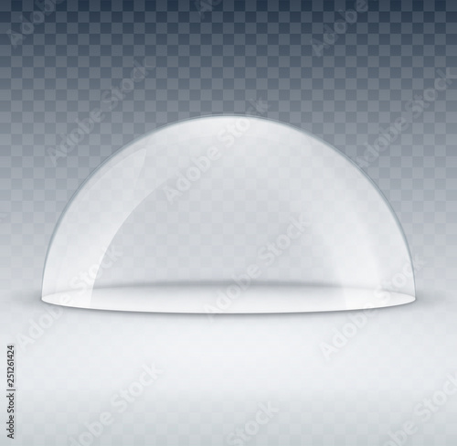 Glass dome container mock-up. Plastic dome model cover for exhibition isolated. Blank vector transparent dome