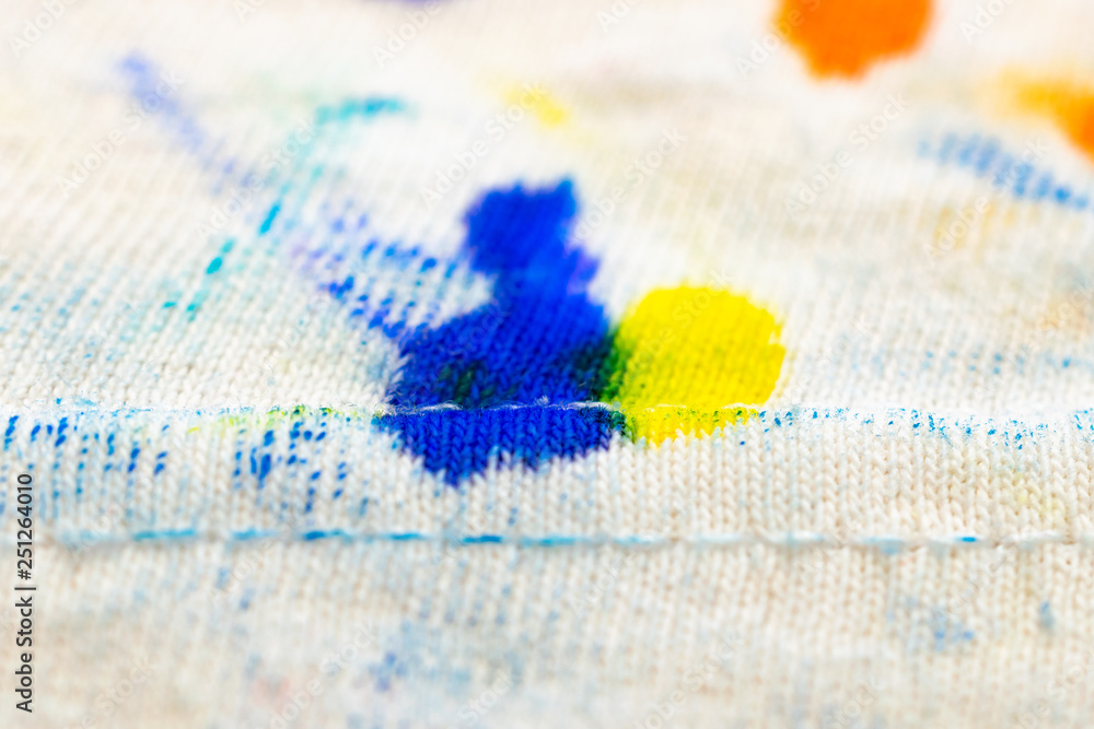 Naklejka premium Stains on fabric macro shot. Clothes before washing. Clipart for advertising detergents