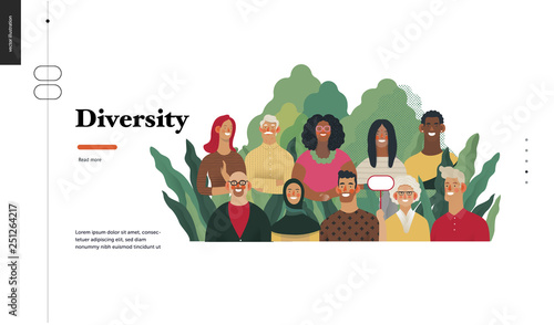 Technology 2 - Diversity - modern flat vector concept digital illustration of various people presenting person team diversity in the company. Creative landing web page design template