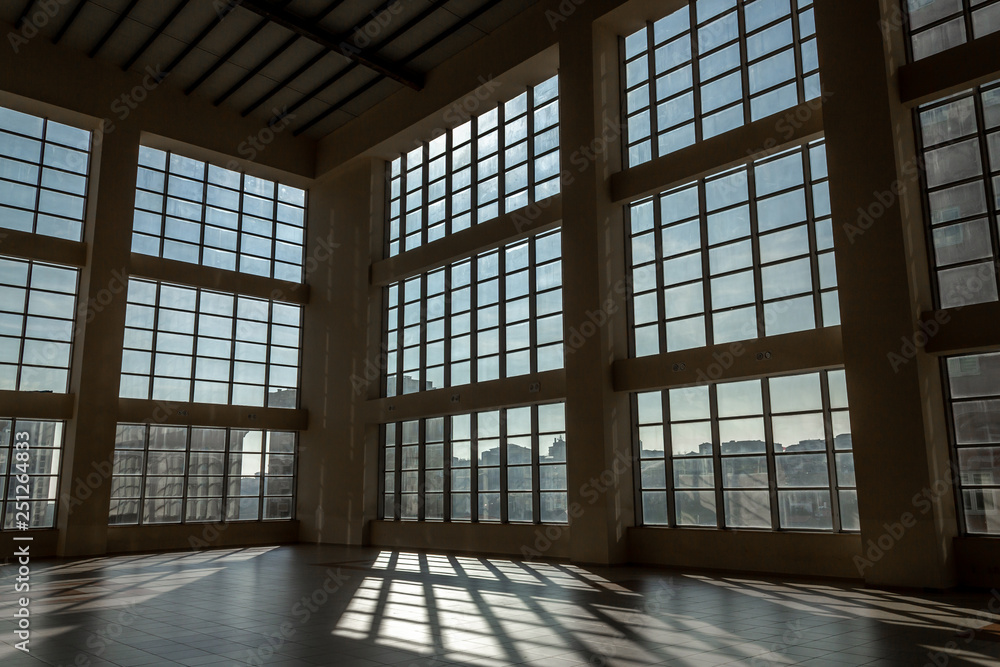 Glass building wall interior surface