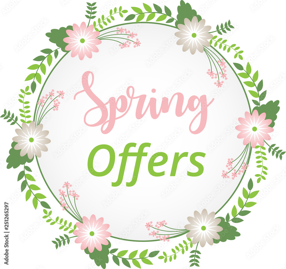 Spring offer background with flower wreath