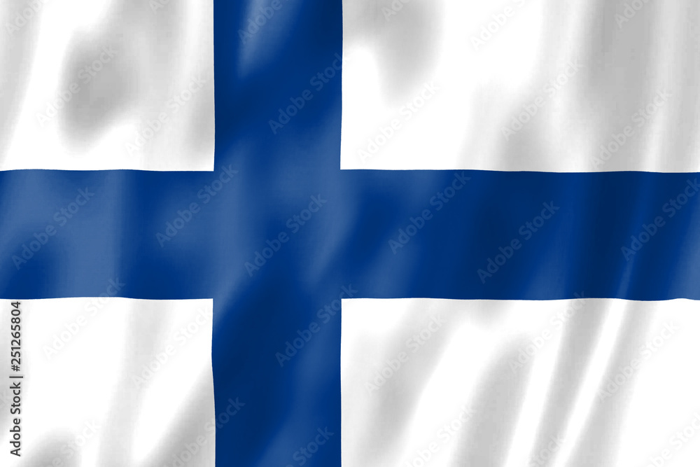 Flag Of Finland. Close-up of the developing flag in the wind. Illustration. Flag Of Finland. Close-up of the developing flag in the wind. Illustration.