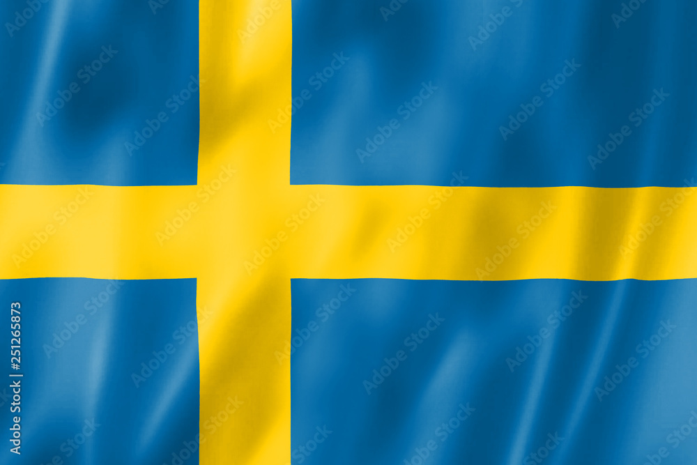 The Flag Of Sweden. Yellow cross on blue. Waving the flag of the Kingdom of Sweden. Illustration. The Flag Of Sweden. Yellow cross on blue. Waving the flag of the Kingdom of Sweden. Illustration.