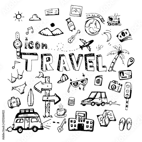 icon. Hand drawn.  travel themed doodle. Vector flat illustration. on white background
