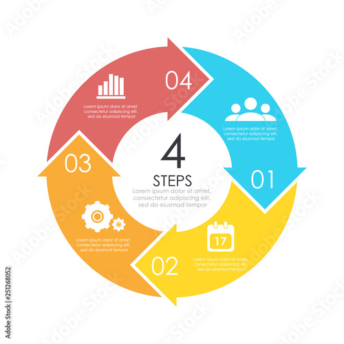 Vector circle chart infographic template with arrow for cycle diagram, graph, web design. Business concept with 4 steps or options. Abstract background.