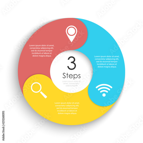 Vector circle chart infographic template for cycle diagram, graph, web design. Business concept with 3 steps or options. Abstract background.