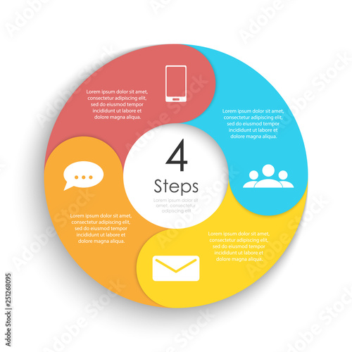 Vector circle chart infographic template for cycle diagram, graph, web design. Business concept with 4 steps or options. Abstract background.