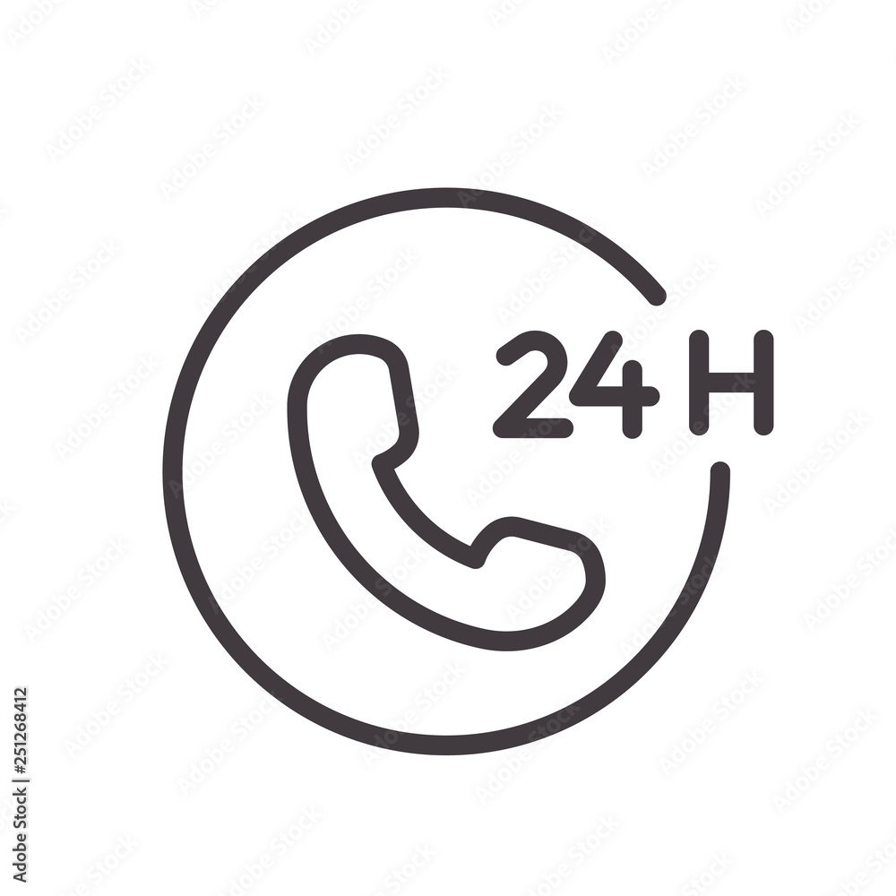 24 hours phone call service thin line icon. Vector design, easily editable. Always open and available twenty four hours. 24 hours phone call service thin line icon. Vector design, easily editable. Always open and available twenty four hours.