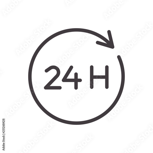 24 hours thin line icon. Vector design, easily editable. Always open twenty four hour service.
