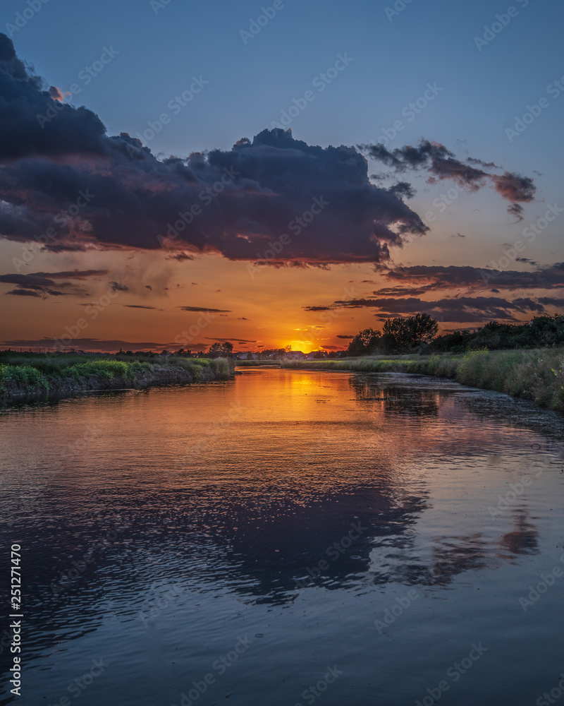 Sunset on the river canal