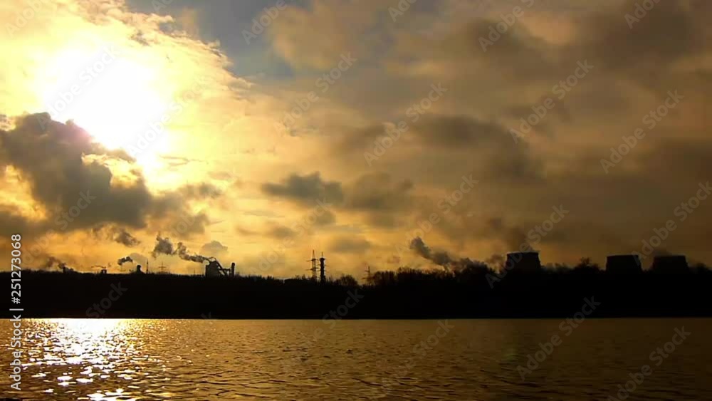Golden dawn. Industrial landscape. Air pollution Golden dawn. Industrial landscape. Air pollution
