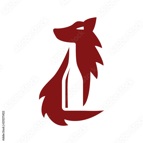 wine bottle drink with wolf shape logo icon vector template