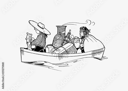 Vintage travelers on a boat