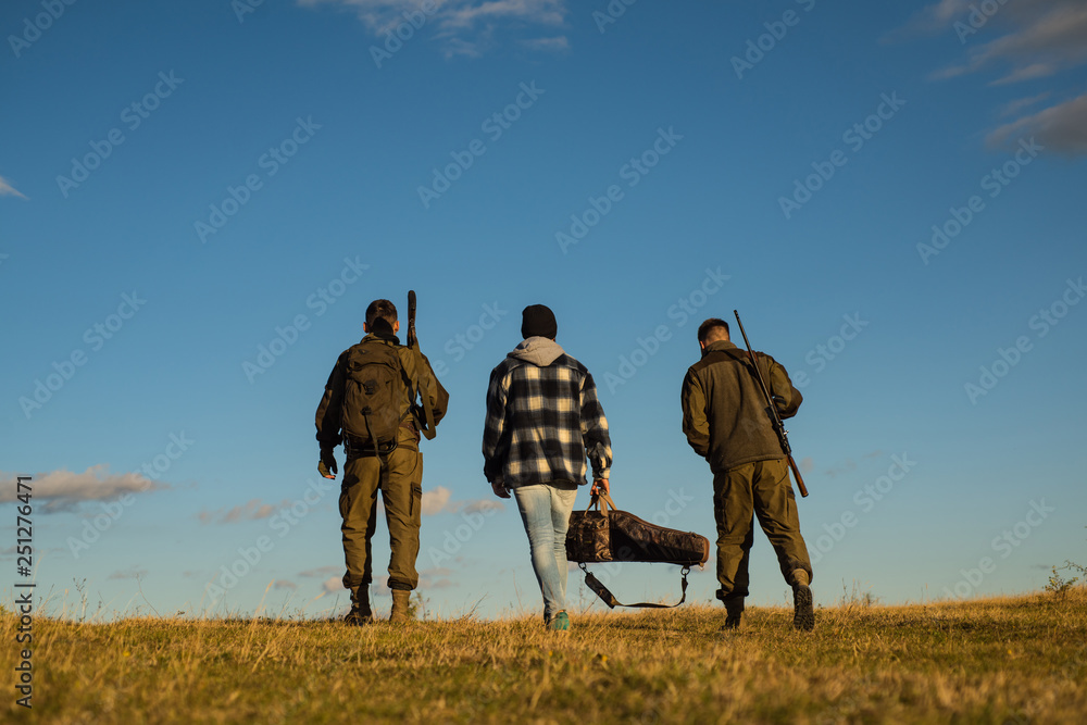 American hunting rifles. Hunting without borders. Hunter with shotgun gun on hunt. American hunting rifles. Hunting without borders. Hunter with shotgun gun on hunt.