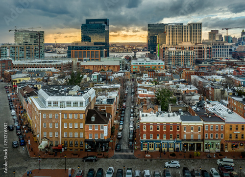 Aerial skyline view of Fells Point and Downtown Baltimore Maryland on a winter afternoon photo