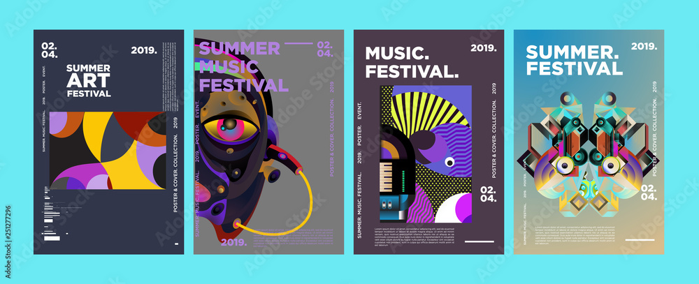 Fototapeta Summer Colorful Art and Music Festival Poster and Cover Template for Event, Magazine, and Web Banner.