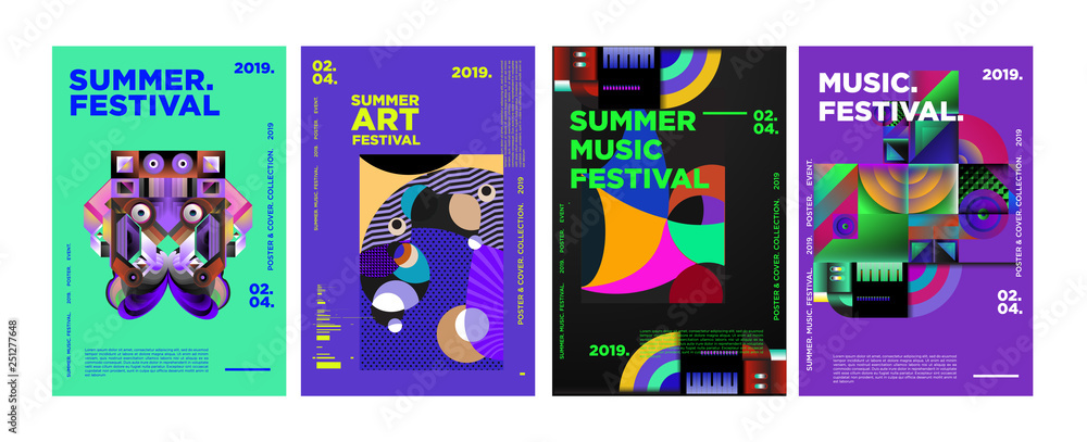 Fototapeta premium Summer Colorful Art and Music Festival Poster and Cover Template for Event, Magazine, and Web Banner.
