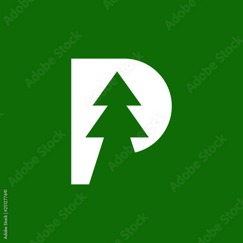 letter P initial for Pine tree logo icon vector template