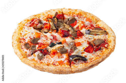 Pizza with vegetables isolated on white background