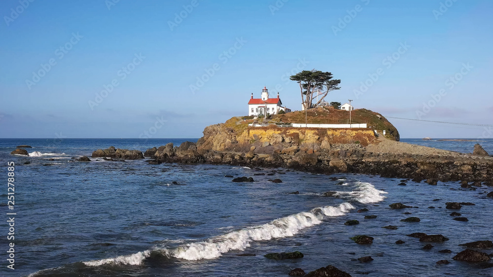 wide angle view of the lighthouse at crescent city along the nth california coast wide angle view of the lighthouse at crescent city along the nth california coast