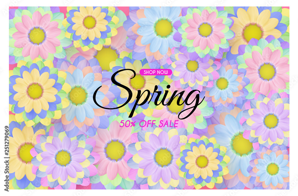 Vector Spring sale background and beautiful flowers.And The advertising and illustration, or template And can be used as wallpaper