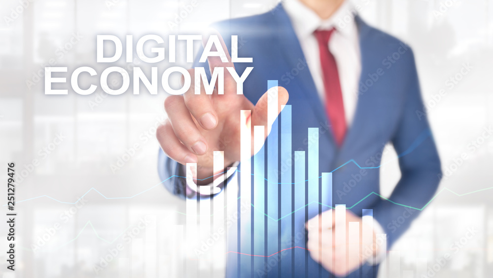 DIgital economy, financial technology concept on blurred background. DIgital economy, financial technology concept on blurred background.