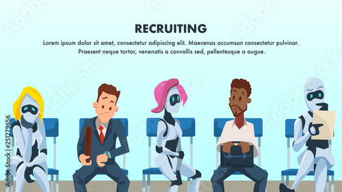 People and Robot Sit in Queue for Job Interview