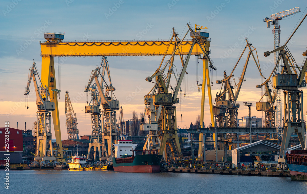 industrial areas of the shipyard in Szczecin in Poland,high resolution panorama
