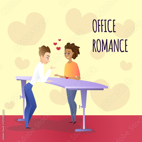 Office Romance Between Young Man and Woman at Work