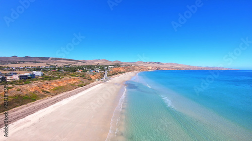 Drone aerial view of Australian wide open beach and coastline, taken at Sellicks Beach, South Australia. © millefloreimages