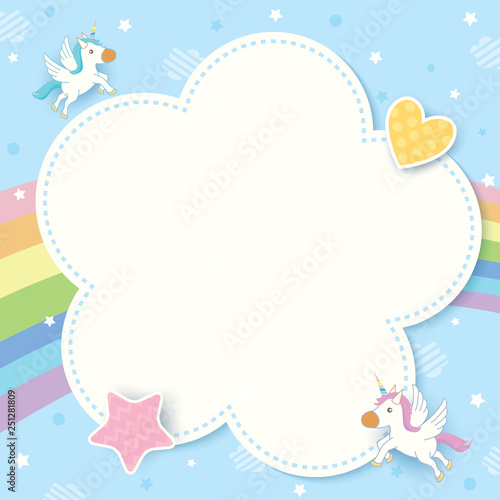 Unicorns rainbow blue template