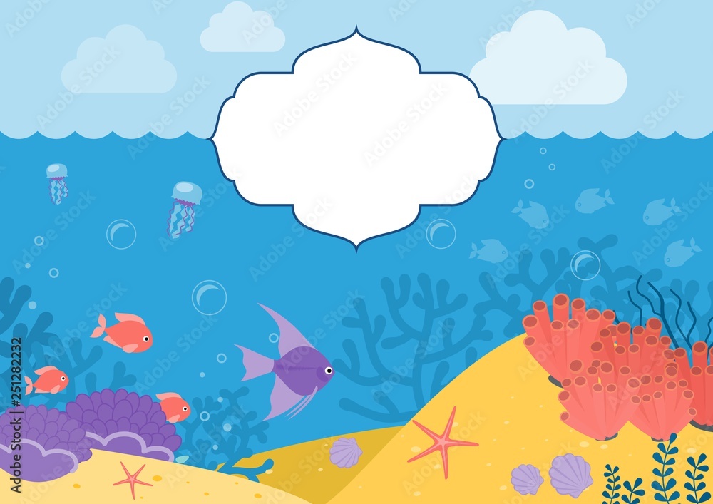 Underwater background. Background with marine animals.
