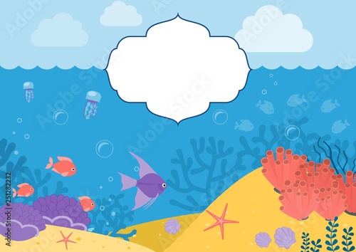 Underwater background. Background with marine animals.