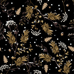 Handdoek met foto Bruin patronen Winterse sneeuw bloemen nachtpatroon  © MSNTY_STUDIOX
