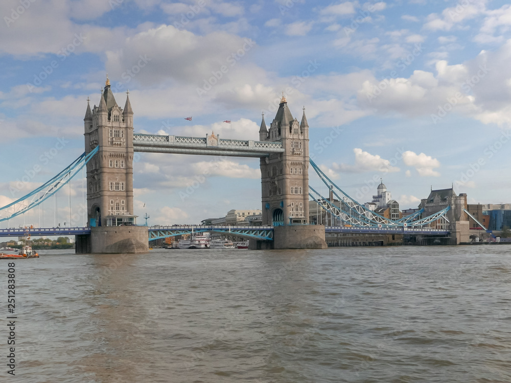 wide view of tower bridge and river thames, london