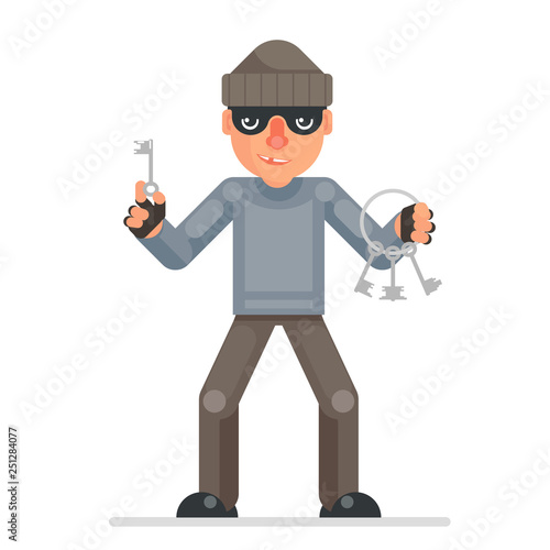 Housebreaker thieves keys picklock hand evil greedily thief cartoon rogue bulgar character flat design isolated vector illustration