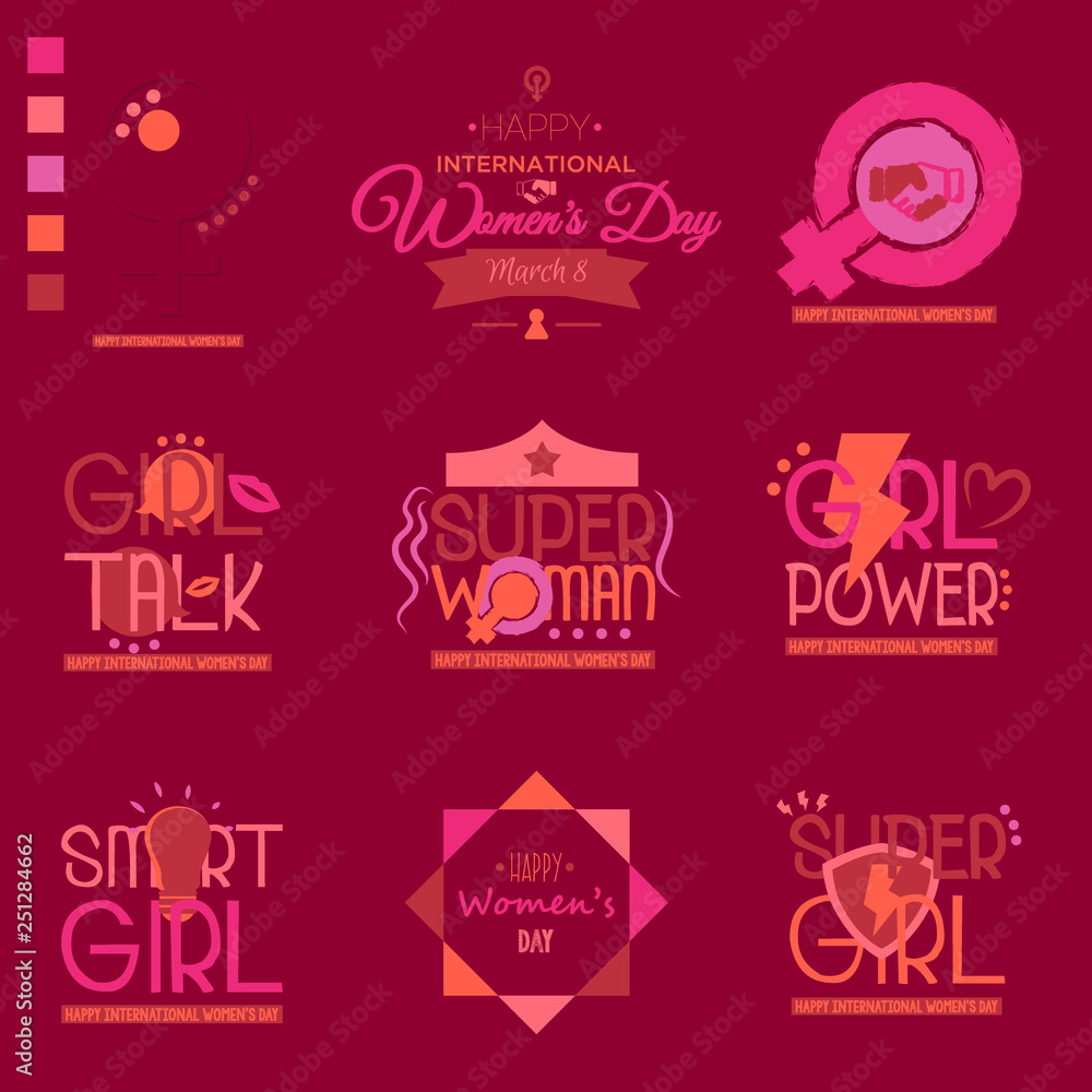 Happy International Women's Day. Set of Feminism slogans and inspirational quotes for women. vector illustration.
