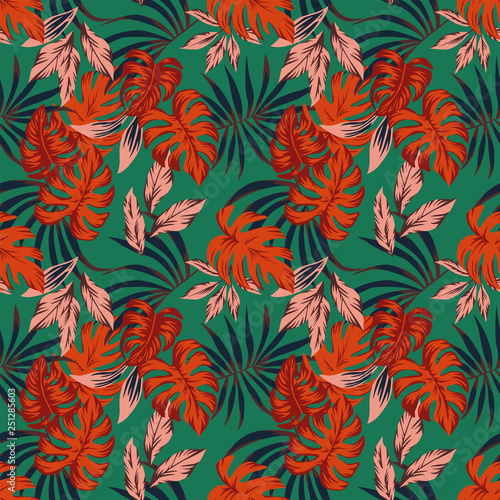 Vivid abstract color tropical leaves seamless pattern