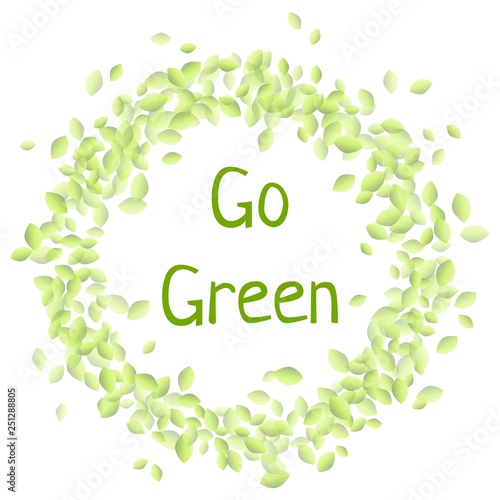 Go Vegan text in a wreath of green leaves circle ornament. Eco vegan isolated vector image