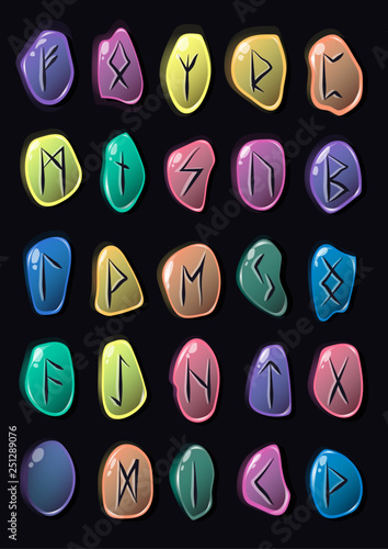 Set of Old Norse Scandinavian runes. Runic alphabet, futhark.