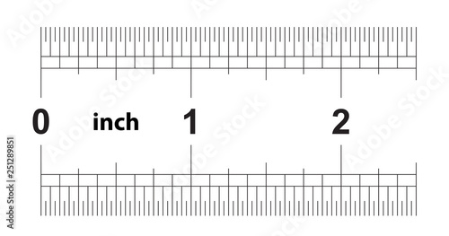 Ruler 2 inches imperial. The division price is 1/32 inch. Ruler double sided. Precise measuring tool. Calibration grid.